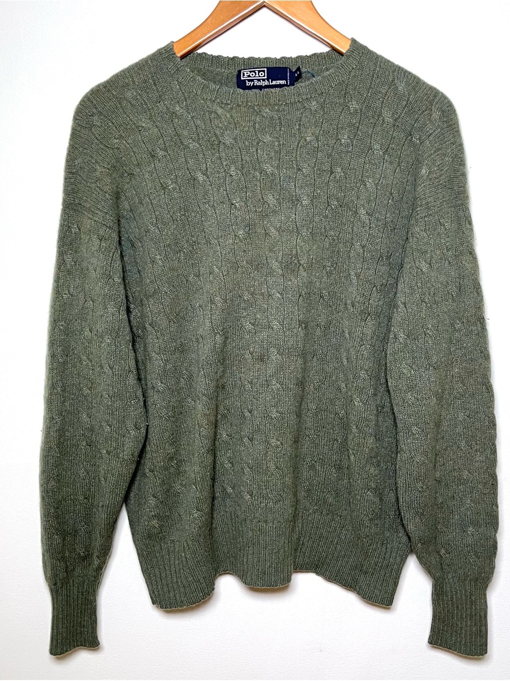 Vtg Polo Ralph Lauren Cashmere Sweater Men’s Size Large Olive Green Cable Knit